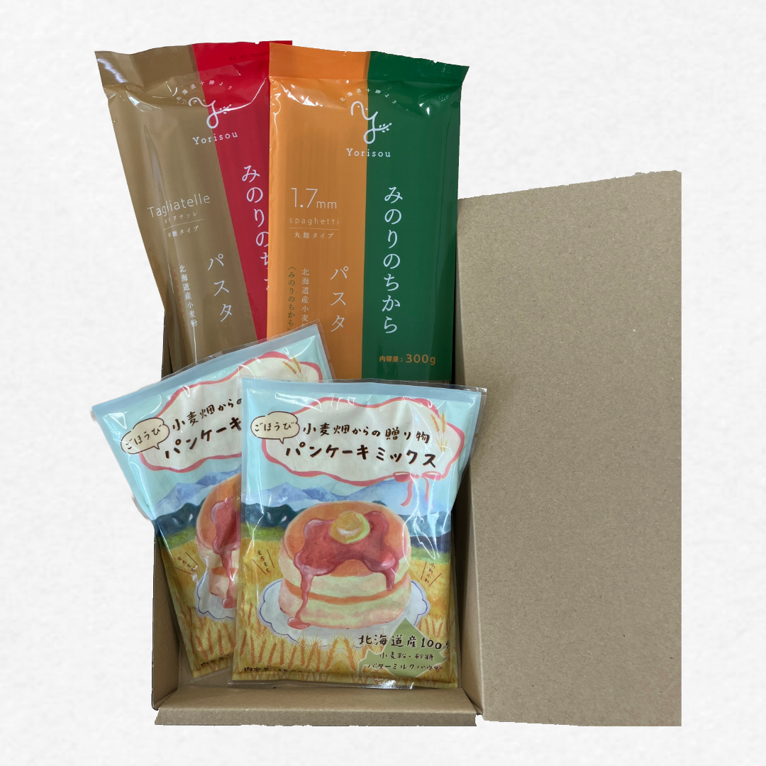 みのりのちからパスタ×小麦畑の贈り物 パンケーキミックス　ギフトセット販売中です！