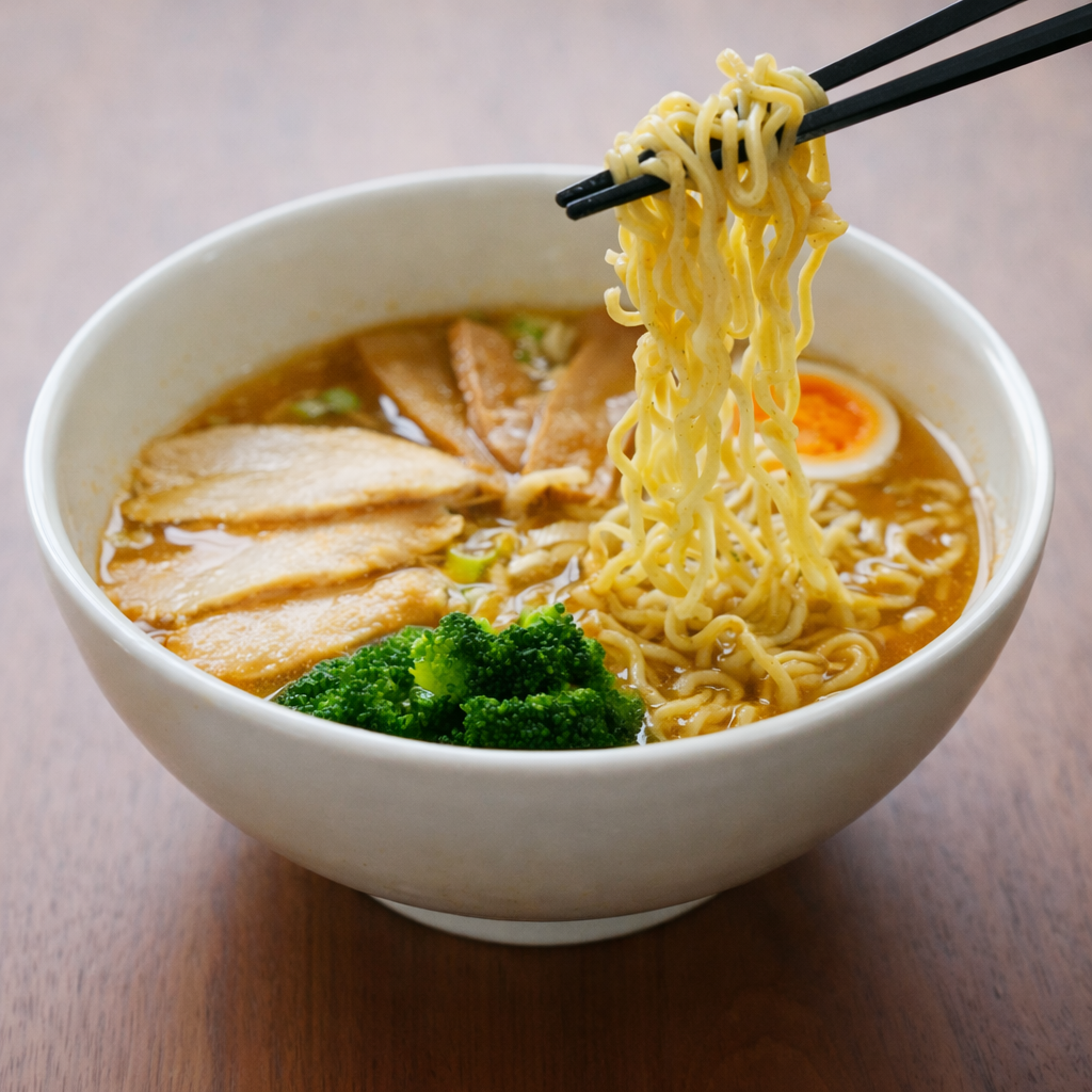 北海道産小麦粉100%使用　ブロッコリーらー麺 　味噌味